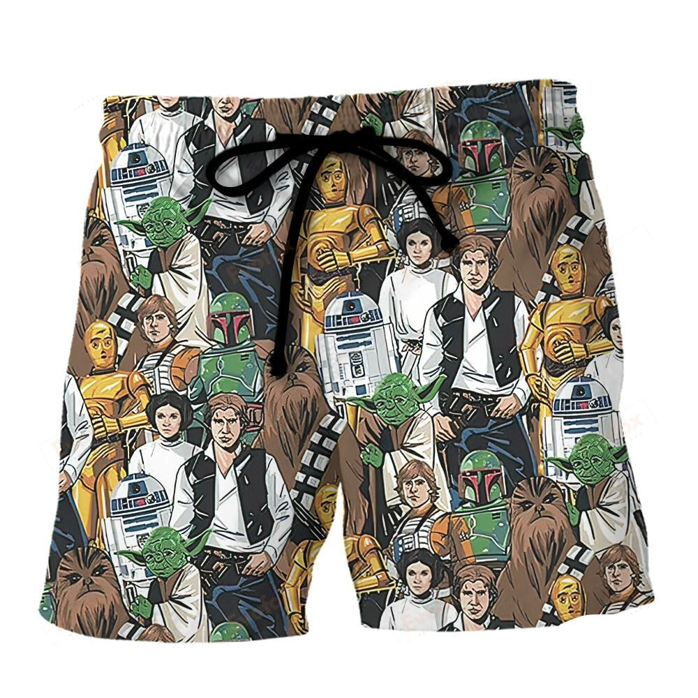 SW Shorts SW Characters Doodle Pattern Beach Shorts Colorful