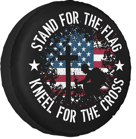 Veteran Spare Tire Cover Stand For The Flag Kneel For The Cross Tire Covers Black