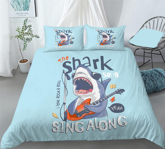 Shark Bedding Set Cartoon Shark Watercolor Graphic Duvet Covers Blue Unique Gift