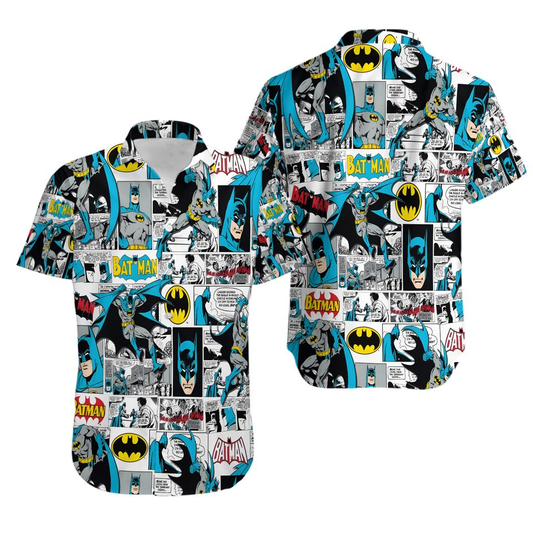 Batman Hawaii Shirt DC Batman Comic Pattern Hawaiian Shirt White Blue Unisex