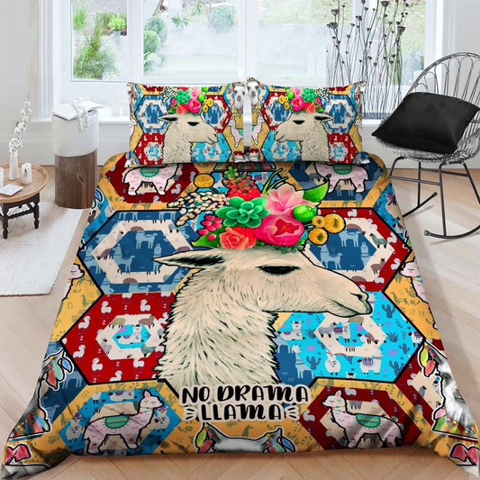 Llama Bedding Set No Drama Llama Flower Duvet Covers Colorful Unique Gift