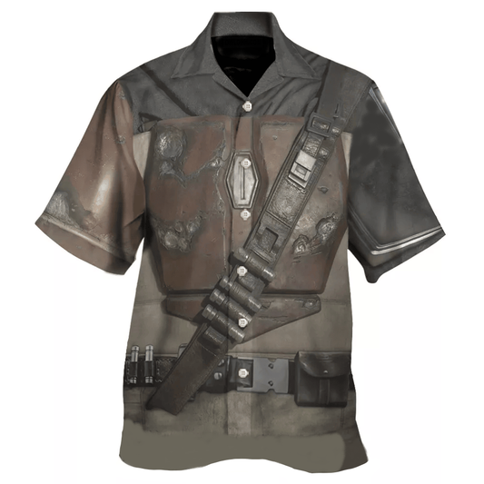 SW Hawaii Shirt The Mandalorian Suit Costume Hawaiian Shirt Brown Gray Unisex