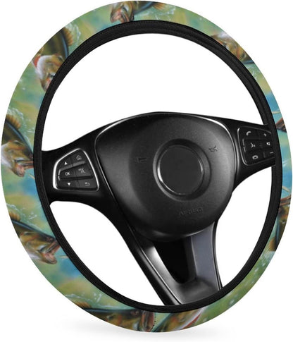 Fishing Steering Wheel Cover Bass Fishing Graphic Pattern Driving Wheel Cover Green