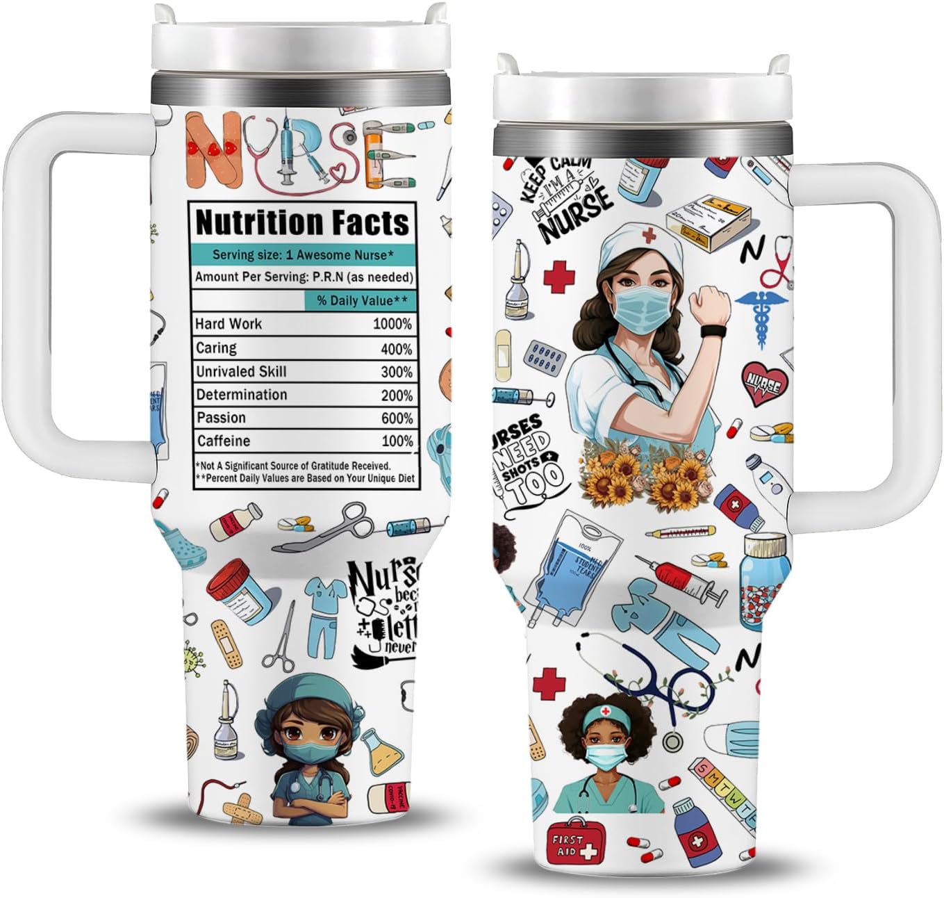 Nurse 40 Oz Tumbler Nurse Needs Shots Too Nutrition Facts Tumbler 40 Oz Colorful