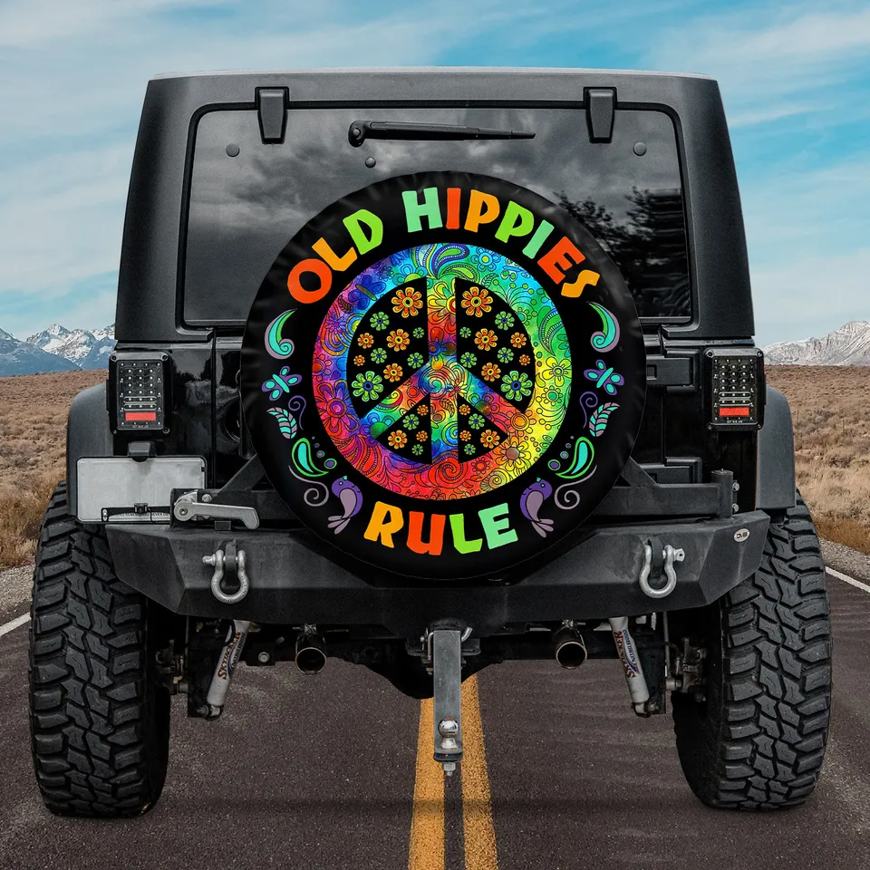 Hippie Spare Tire Cover Old Hippies Rule Peace Sign Tire Covers Colorful