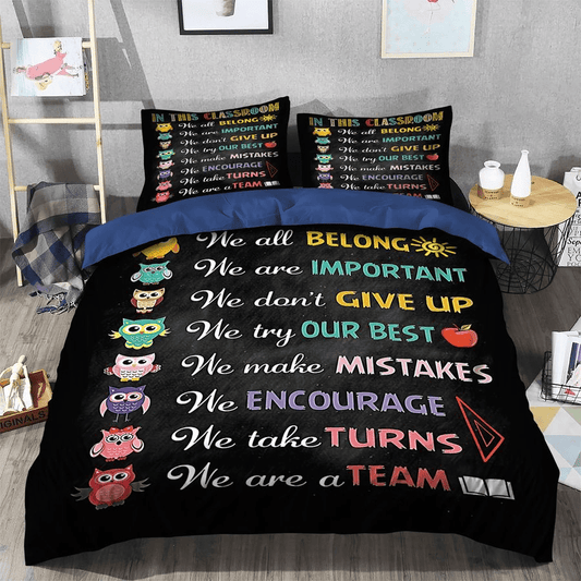 Teacher Bedding Set We All Belong We Are A Team Duvet Covers Black Unique Gift