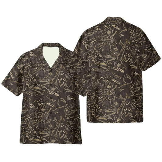 Dinosaur Hawaii Shirt Dinosaur Fossil In Dirt Pattern Hawaiian Shirt Brown Unisex