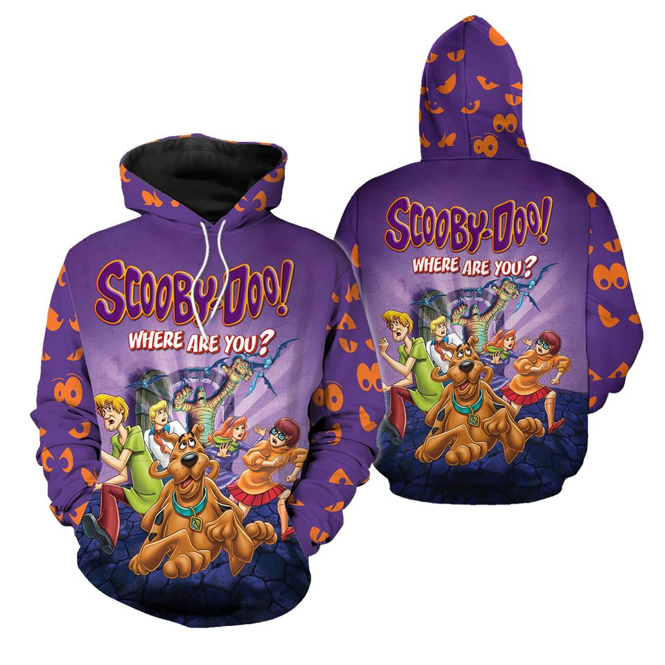 Scooby Doo Hoodie Scooby Doo Friends Runs Where Are You Hoodie Purple Unisex