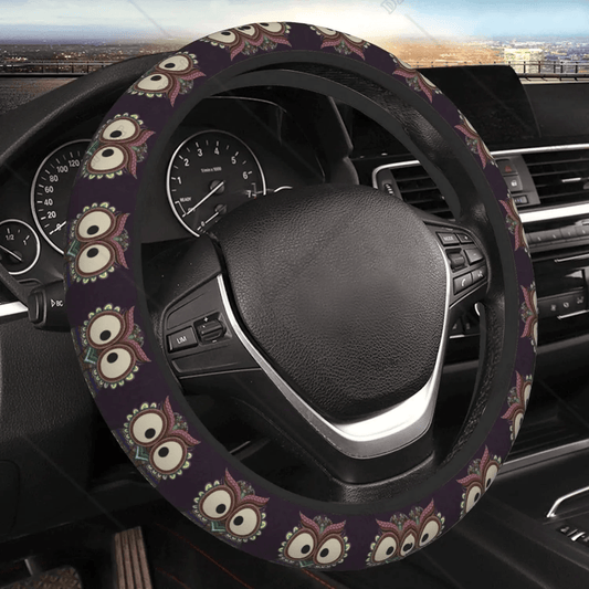 Native American Steering Wheel Cover Vintage Indian Owl Boho Patern Driving Wheel Cover Black