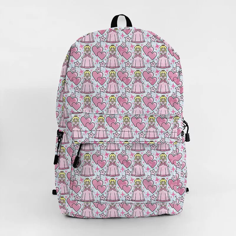 Mario Backpack Princess Peach Heart Star Pattern Backpacks Pink