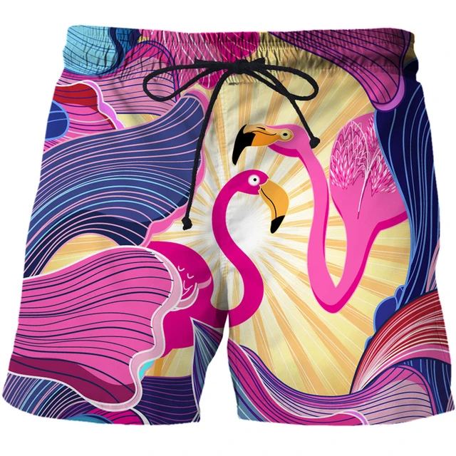 Flamingo Shorts Summer Tropical Flamingo Pattern Beach Shorts Colorful