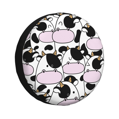 Cow Spare Tire Cover Cute Cartoon Fat Cow Doodle Pattern Tire Covers Black White