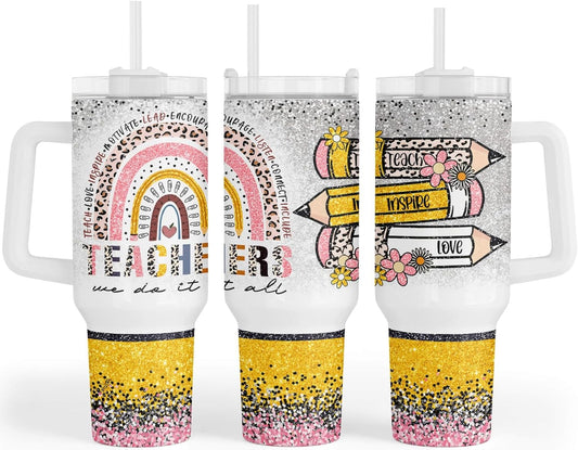 Teacher 40 Oz Tumbler Teachers We Do It All Tumbler 40 Oz Gray Yellow