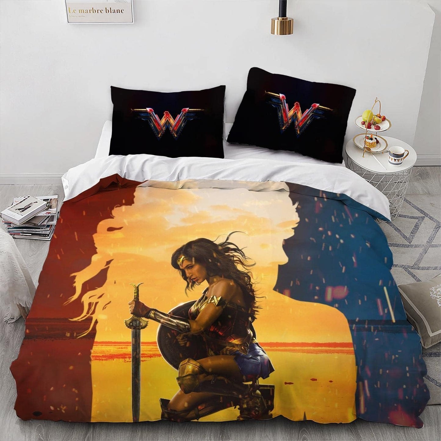 Wonder Woman Bedding Set DC Wonder Woman Heroine Silhouette Duvet Covers Colorful Unique Gift