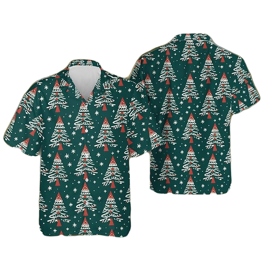 Christmas Hawaii Shirt Christmas Tree Snowy Pattern Hawaiian Shirt Green White Unisex