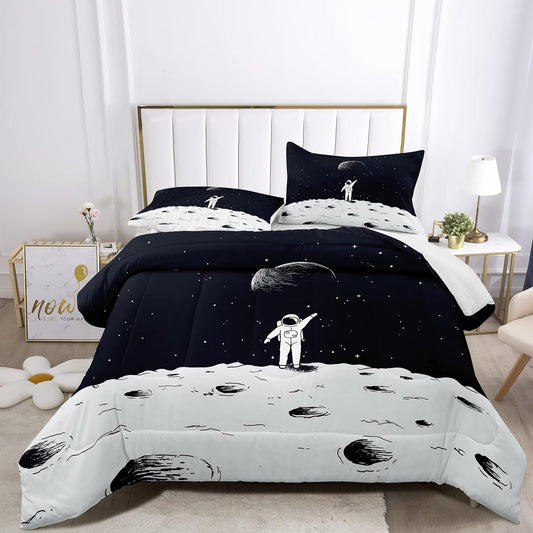 Astronaut Bedding Set Outer Space Astronaut On The Planet Duvet Covers Black Gray Unique Gift