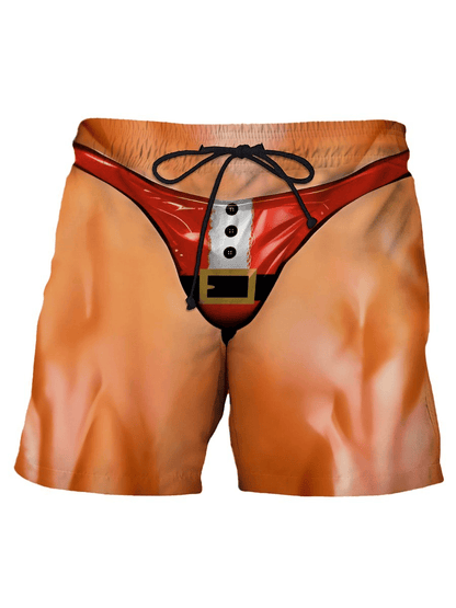 Funny Shorts Muscular Christmas Costume Beach Shorts Brown Red