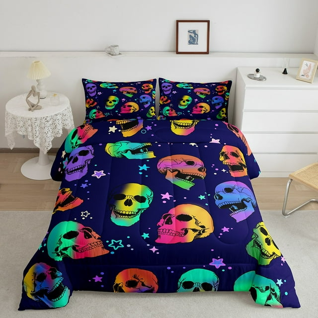 Skull Bedding Set Gothic Skeleton Pattern Duvet Covers Colorful Unique Gift