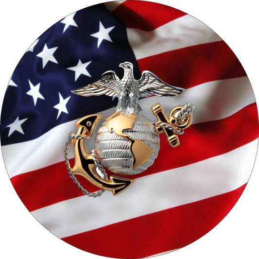 Veteran Spare Tire Cover Marine Gold Crest Logo US Flag Tire Covers Red Blue