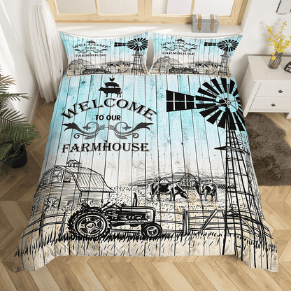 Farmer Bedding Set Welcome To Our Farmhouse Duvet Covers Blue Unique Gift