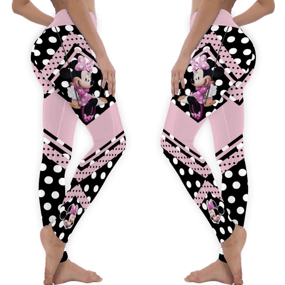 Minnie Leggings Cute Minnie Graphic Dot Pattern High Waisted Legging Black Pink For Women