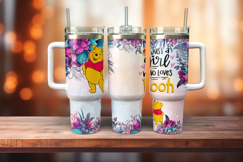 WTP 40 Oz Tumbler Just A Girl Who Loves Pooh Flowers Tumbler 40 Oz Colorful