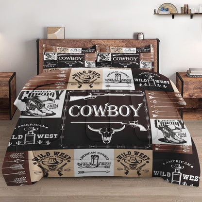 Farmer Bedding Set Vintage Cowboy Western Pattern Duvet Covers Brown Unique Gift