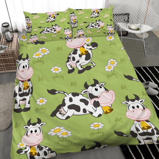 Cow Bedding Set Cow All Poses On The Field Duvet Covers Green Unique Gift