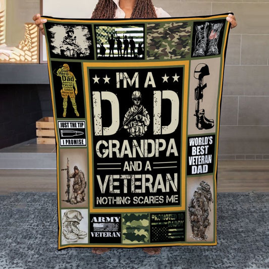 Veteran Blanket World Best Veteran Dad Soldier Graphic Blanket Black Yellow