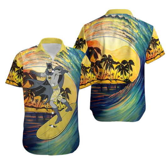 Batman Hawaii Shirt DC Batman Surfing Tropical Ocean Hawaiian Shirt Yellow Blue Unisex