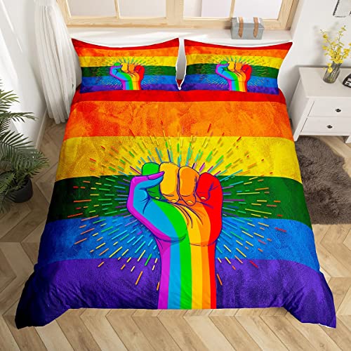 LGBT Bedding Set Watercolor Rainbow Hand Fist Duvet Covers Colorful Unique Gift