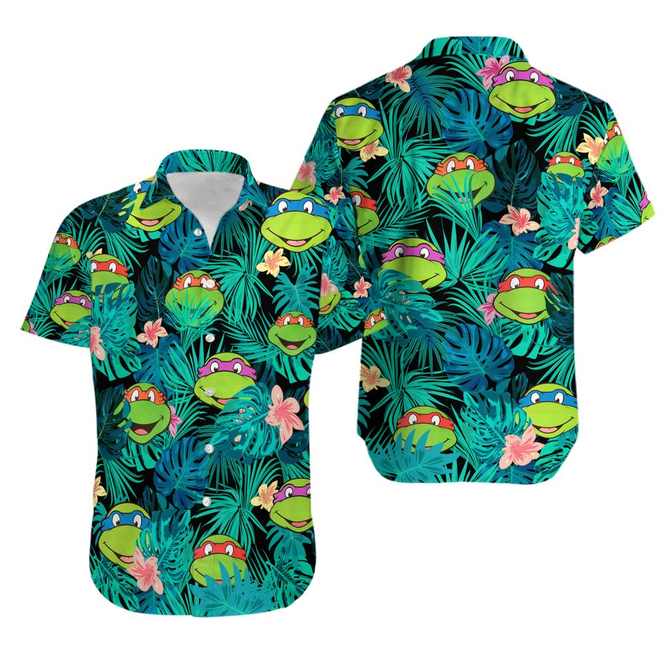 TMNT Hawaii Shirt Ninja Turtle Members Tropical Pattern Hawaiian Shirt Green Unisex