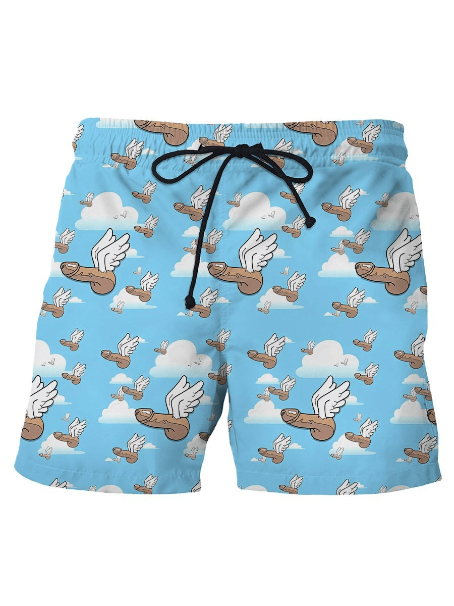 Funny Shorts Funny Flying Cloud Pattern Beach Shorts Blue