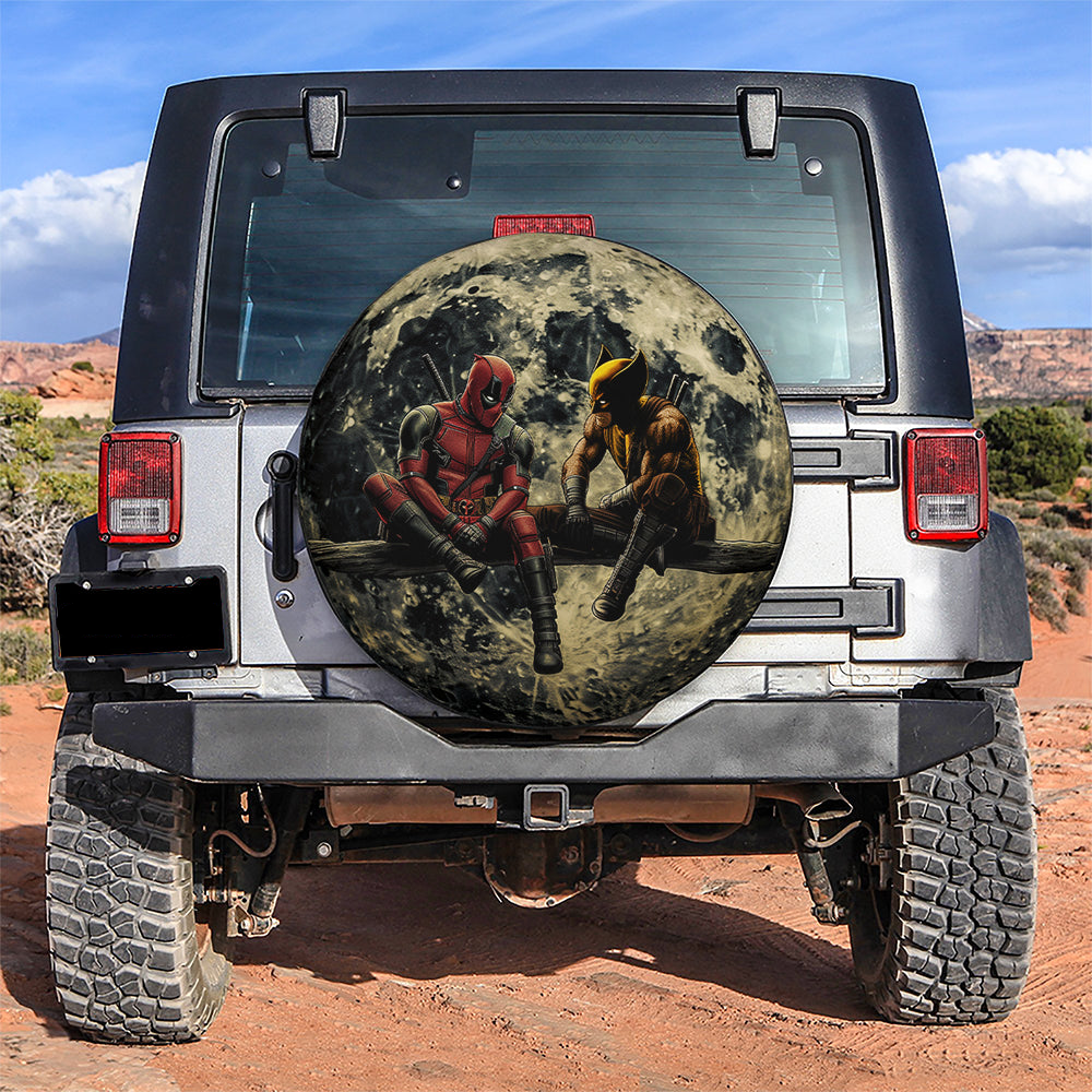 Deadpool Spare Tire Cover MV Deadpool Wolverine Talking Under The Moon Tire Covers Gray