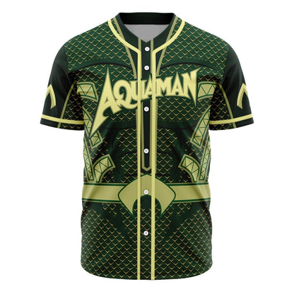 DC Jersey Aquaman DC Comics Suit Armor Costume Green Gold Jersey Shirt DC Baseball Jersey Aquaman Baseball Jersey