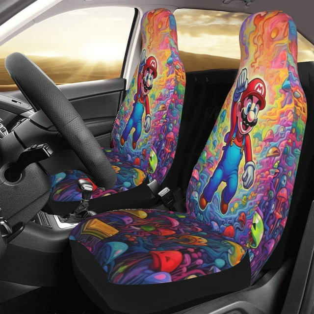 Mario Car Seat Covers Mario Mushroom Illusion Pattern Seat Covers Colorful