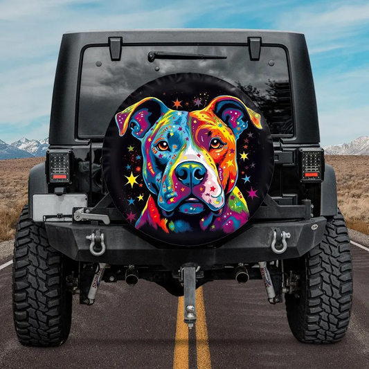 Dog Spare Tire Cover Painting Dog Face Star Pattern Tire Covers Colorful