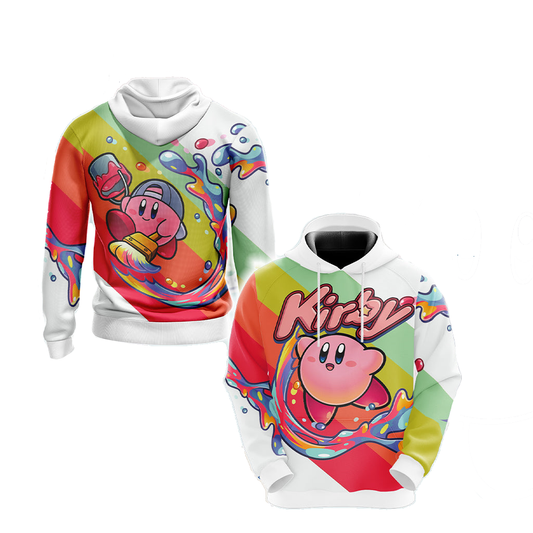 Kirby Hoodie Kirby Paniting With Brush Hoodie Colorful Unisex