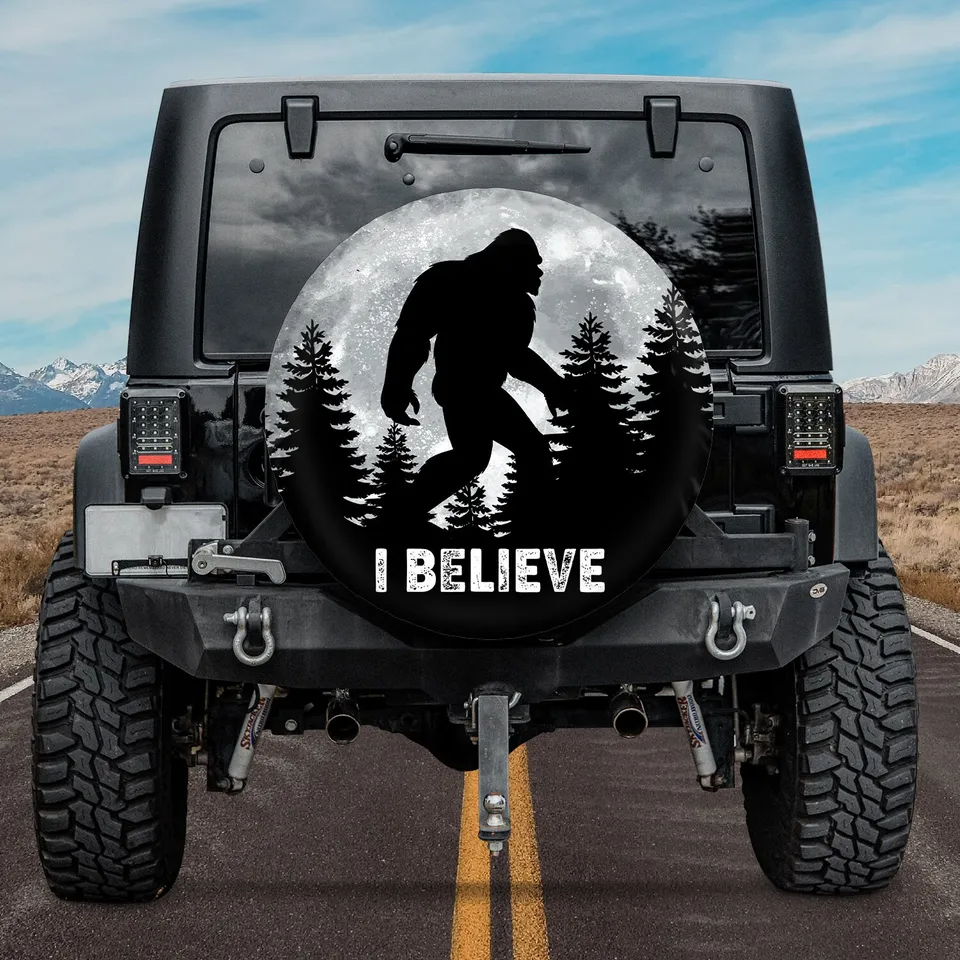 Bigfoot Spare Tire Cover Bigfoot Walking In Moon Light I Believe Tire Covers Black Gray