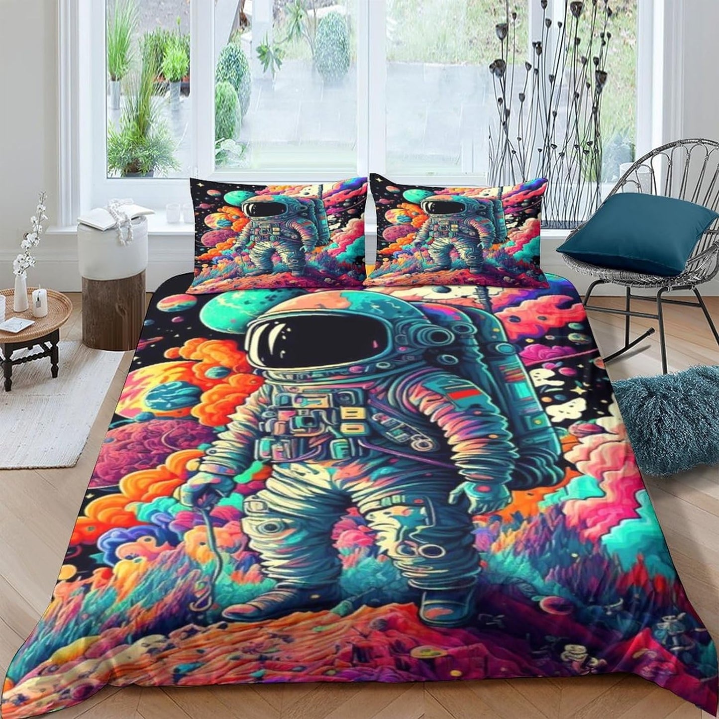 Astronaut Bedding Set Cartoon Astronaut On The Cloud Duvet Covers Colorful Unique Gift