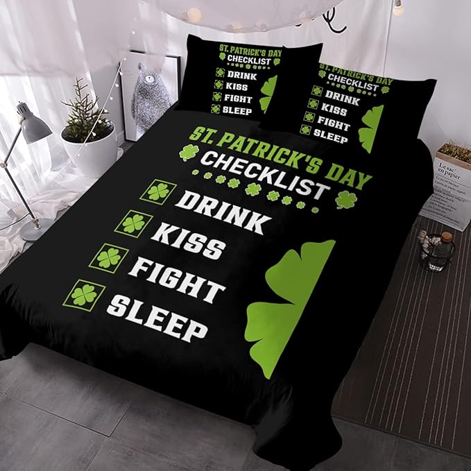 St Patrick Day Bedding Set St Patrick Day Checklist Duvet Covers Black Green Unique Gift