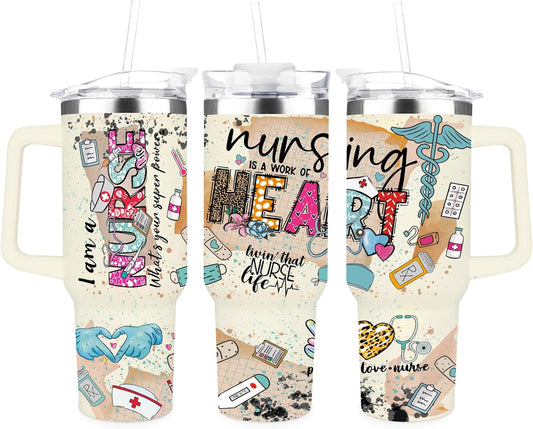 Nurse 40 Oz Tumbler Nursing Is A Work Of Heart Tumbler 40 Oz Colorful