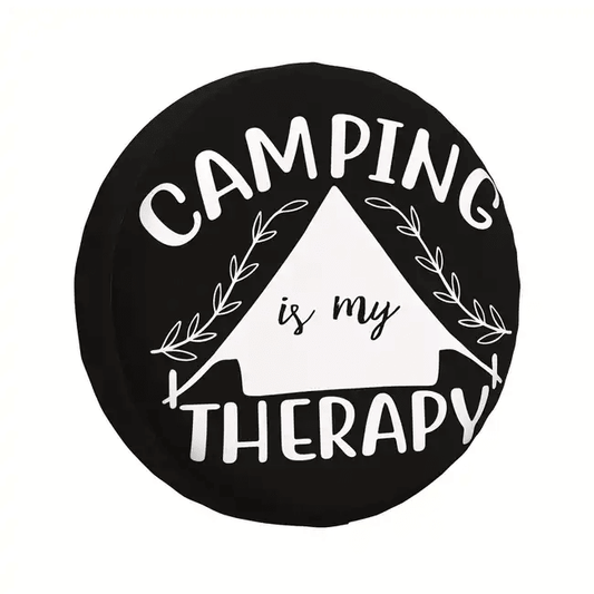 Camping Spare Tire Cover Camping Is My Therapy Tent Pattern Tire Covers Black White