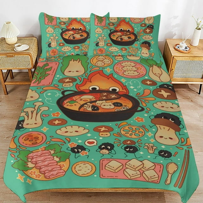 SGhibli Bedding Set Howls Moving Castle Food Pattern Duvet Covers Colorful Unique Gift