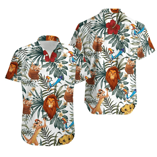 LK Hawaii Shirt DN LK Characters Tropical Pattern Hawaiian Shirt White Green Unisex