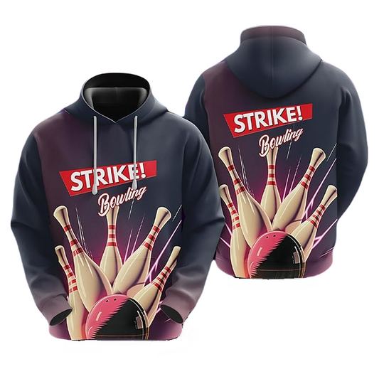 Bowling Hoodie Strike Bowling Pins And Balls Graphic Hoodie Black Unisex