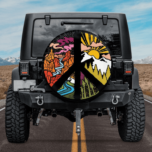 Camping Spare Tire Cover Moutain And Forest Weather Graphic Tire Covers Colorful