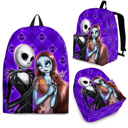 TNBC Backpack Jack Skellington And Sally Couple Graphic Backpacks Purple