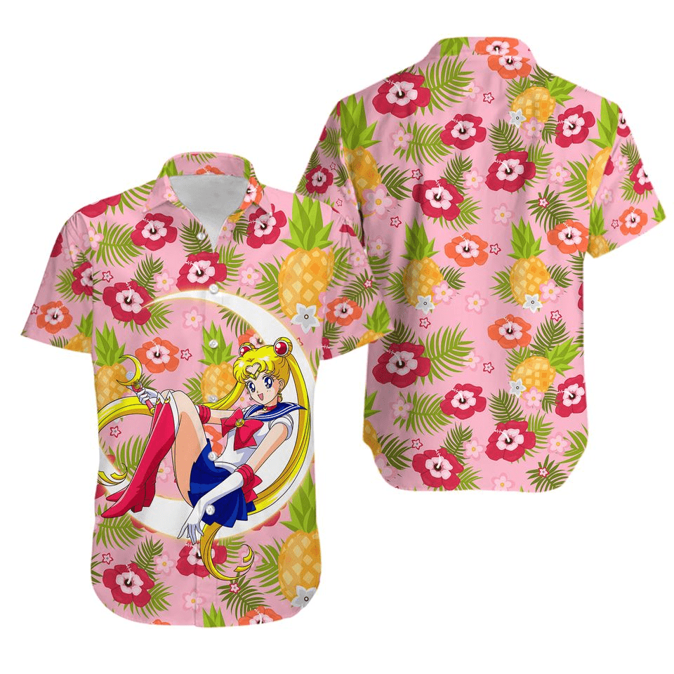 Sailor Moon Hawaii Shirt Sailor Moon Usagi Pineapples Pattern Hawaiian Shirt Pink Unisex