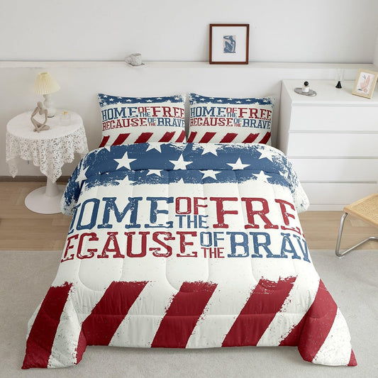 4th of July Bedding Set Home Of The Free Because Of The Brave Duvet Covers Blue Red Unique Gift